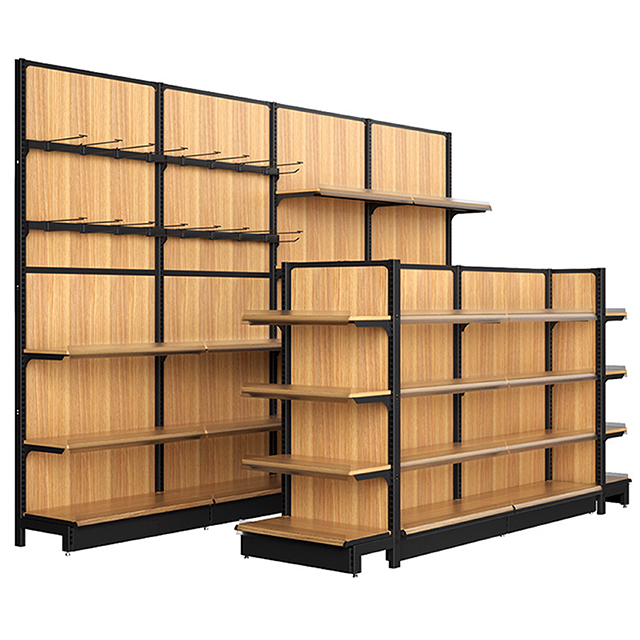 Rayonnage de vente au détail en bois et en acier de double côté simple pour des montages de magasin